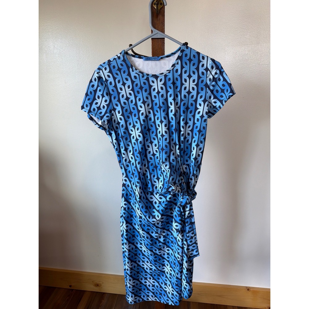 J.McLaughlin Blue Geometric Chain Link Side Knot Sheath Dress Womens
S Office